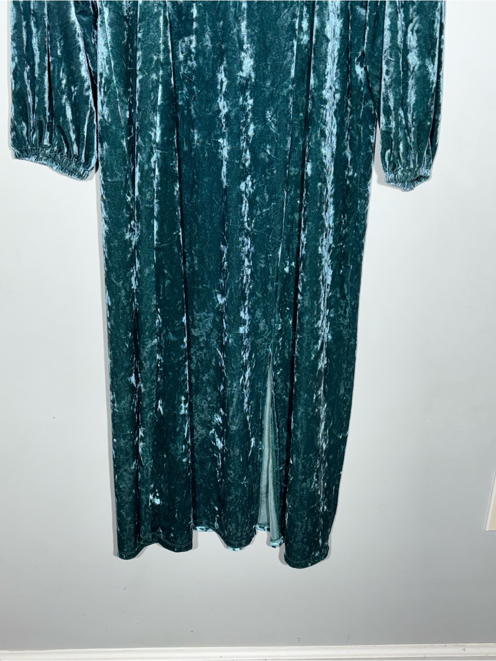 Ava & Viv Crushed Velvet Maxi Dress Size 1X  Long Sleeve Square Neck NWT Teal - Picture 4 of 10
